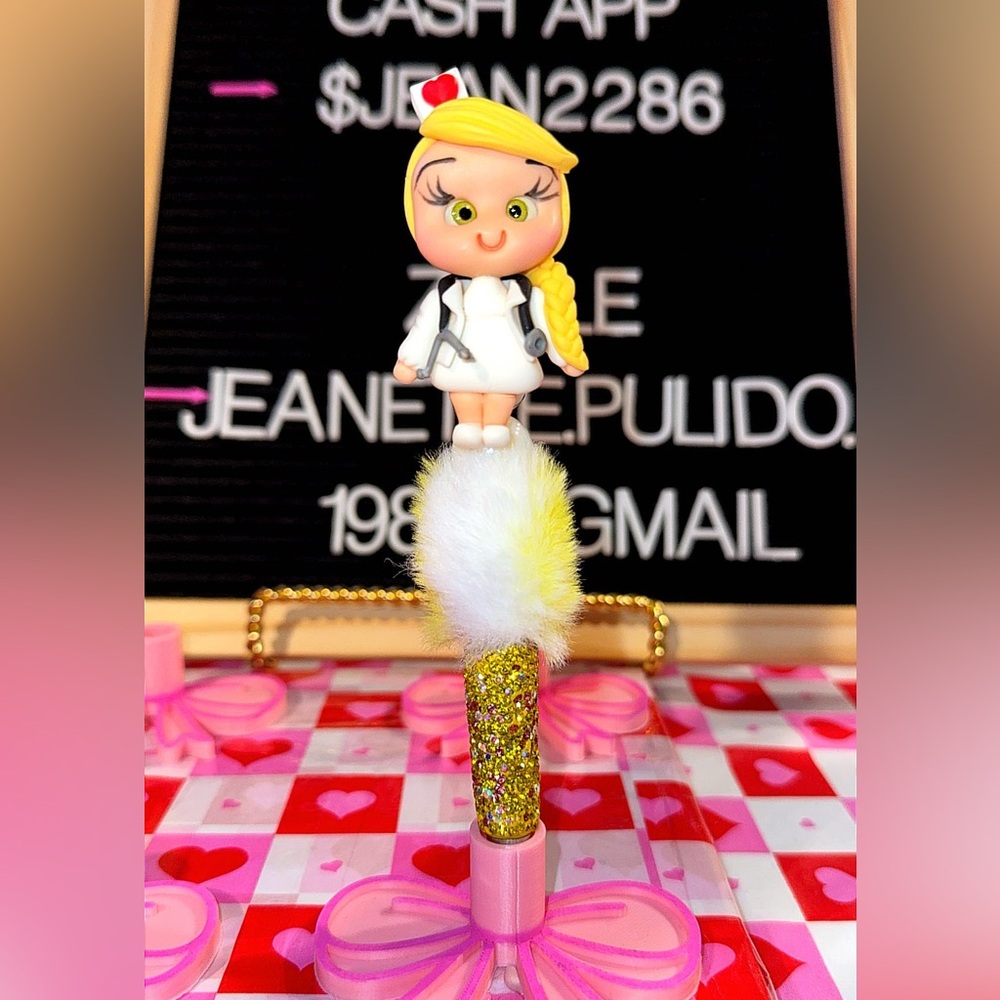 Cute Nurse Pen with Glitter and Plush